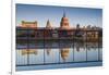 England, London, Reflection in Puddle, Near Millennium Bridge, Dawn-Walter Bibikow-Framed Photographic Print