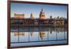 England, London, Reflection in Puddle, Near Millennium Bridge, Dawn-Walter Bibikow-Framed Photographic Print