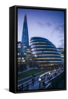 England, London, Shard Fand London City Hall Buildings, Dusk-Walter Bibikow-Framed Stretched Canvas