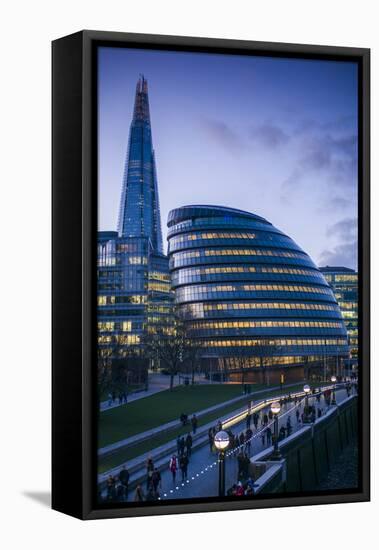 England, London, Shard Fand London City Hall Buildings, Dusk-Walter Bibikow-Framed Stretched Canvas