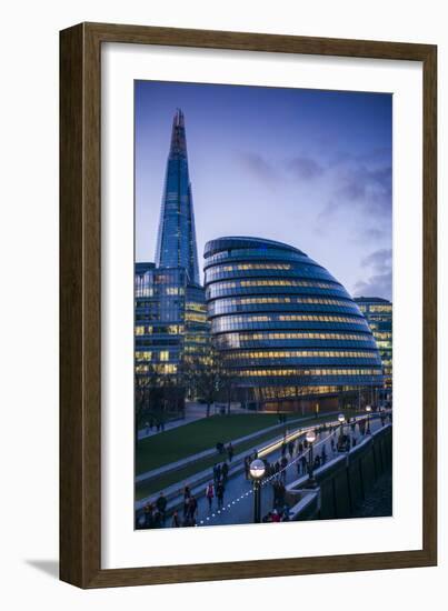 England, London, Shard Fand London City Hall Buildings, Dusk-Walter Bibikow-Framed Photographic Print
