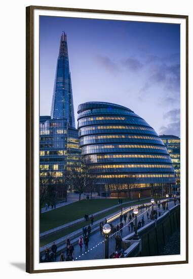England, London, Shard Fand London City Hall Buildings, Dusk-Walter Bibikow-Framed Premium Photographic Print
