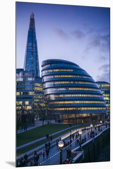 England, London, Shard Fand London City Hall Buildings, Dusk-Walter Bibikow-Mounted Premium Photographic Print