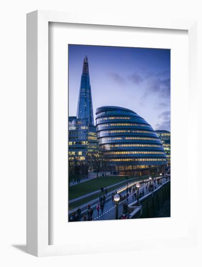 England, London, Shard Fand London City Hall Buildings, Dusk-Walter Bibikow-Framed Photographic Print