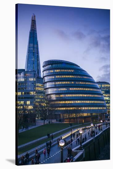 England, London, Shard Fand London City Hall Buildings, Dusk-Walter Bibikow-Stretched Canvas