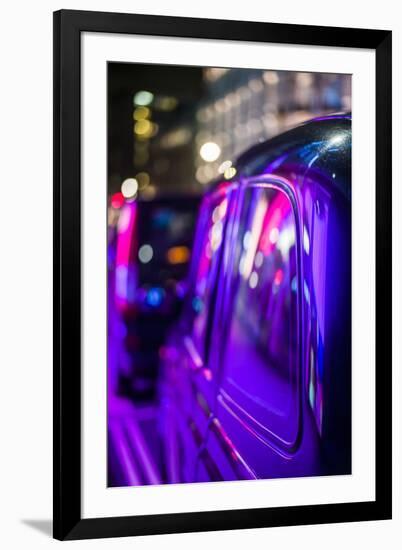 England, London, Soho, London Taxis Lit by Neon Lights-Walter Bibikow-Framed Photographic Print