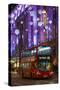 England, London, Soho, Oxford Street, Chirstmas Decorations and London Bus-Walter Bibikow-Stretched Canvas