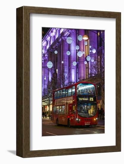 England, London, Soho, Oxford Street, Chirstmas Decorations and London Bus-Walter Bibikow-Framed Photographic Print