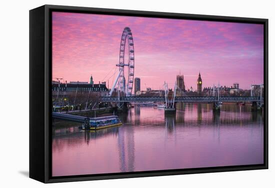 England, London, Southbank, the London Eye, Sunrise-Walter Bibikow-Framed Stretched Canvas