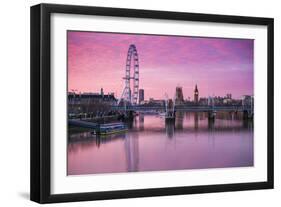 England, London, Southbank, the London Eye, Sunrise-Walter Bibikow-Framed Photographic Print