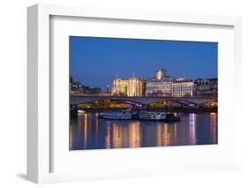 England, London, Victoria Embankment, Buildings by Thames River, Dawn-Walter Bibikow-Framed Photographic Print