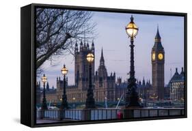 England, London, Victoria Embankment, Houses of Parliament and Big Ben-Walter Bibikow-Framed Stretched Canvas