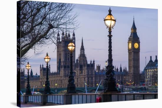 England, London, Victoria Embankment, Houses of Parliament and Big Ben-Walter Bibikow-Stretched Canvas