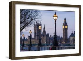 England, London, Victoria Embankment, Houses of Parliament and Big Ben-Walter Bibikow-Framed Photographic Print