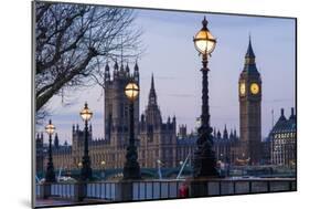 England, London, Victoria Embankment, Houses of Parliament and Big Ben-Walter Bibikow-Mounted Photographic Print