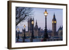 England, London, Victoria Embankment, Houses of Parliament and Big Ben-Walter Bibikow-Framed Photographic Print