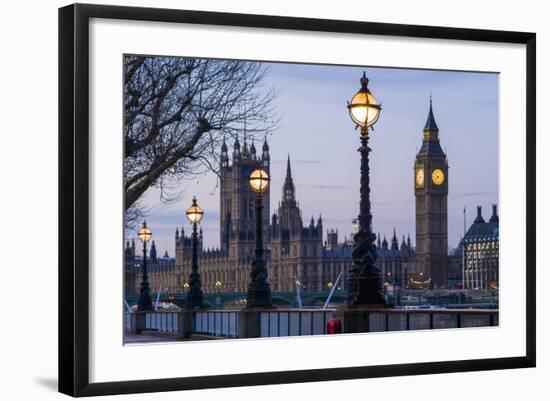 England, London, Victoria Embankment, Houses of Parliament and Big Ben-Walter Bibikow-Framed Photographic Print