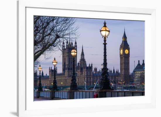 England, London, Victoria Embankment, Houses of Parliament and Big Ben-Walter Bibikow-Framed Photographic Print