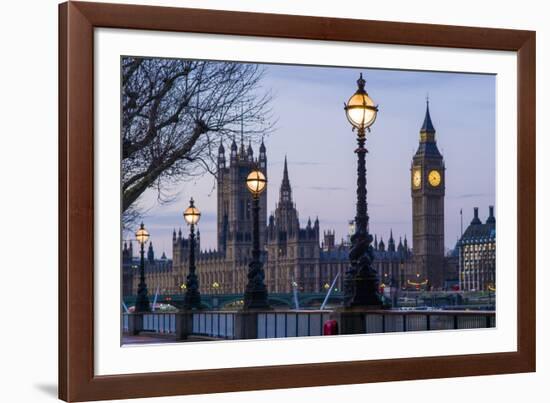 England, London, Victoria Embankment, Houses of Parliament and Big Ben-Walter Bibikow-Framed Photographic Print