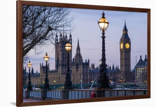 England, London, Victoria Embankment, Houses of Parliament and Big Ben-Walter Bibikow-Framed Photographic Print