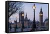 England, London, Victoria Embankment, Houses of Parliament and Big Ben-Walter Bibikow-Framed Stretched Canvas