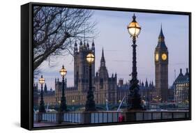 England, London, Victoria Embankment, Houses of Parliament and Big Ben-Walter Bibikow-Framed Stretched Canvas