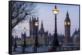 England, London, Victoria Embankment, Houses of Parliament and Big Ben-Walter Bibikow-Framed Stretched Canvas