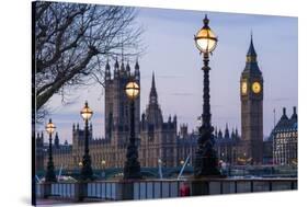 England, London, Victoria Embankment, Houses of Parliament and Big Ben-Walter Bibikow-Stretched Canvas