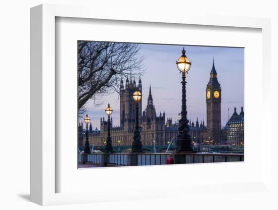 England, London, Victoria Embankment, Houses of Parliament and Big Ben-Walter Bibikow-Framed Photographic Print