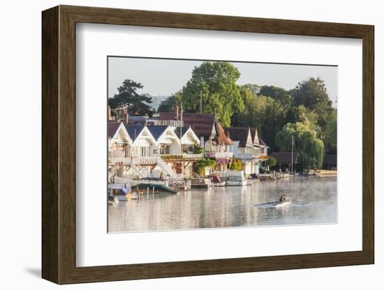 England, Oxfordshire, Henley-on-Thames, Boathouses and Rowers on River Thames-Steve Vidler-Framed Photographic Print