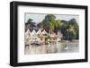 England, Oxfordshire, Henley-on-Thames, Boathouses and Rowers on River Thames-Steve Vidler-Framed Photographic Print