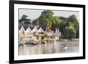 England, Oxfordshire, Henley-on-Thames, Boathouses and Rowers on River Thames-Steve Vidler-Framed Photographic Print