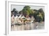 England, Oxfordshire, Henley-on-Thames, Boathouses and Rowers on River Thames-Steve Vidler-Framed Photographic Print