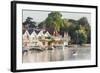 England, Oxfordshire, Henley-on-Thames, Boathouses and Rowers on River Thames-Steve Vidler-Framed Photographic Print