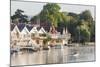 England, Oxfordshire, Henley-on-Thames, Boathouses and Rowers on River Thames-Steve Vidler-Mounted Photographic Print