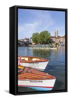 England, Oxfordshire, Henley-on-Thames, Leisure Boats and Town Skyline-Steve Vidler-Framed Stretched Canvas