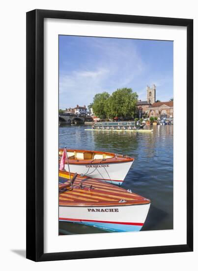 England, Oxfordshire, Henley-on-Thames, Leisure Boats and Town Skyline-Steve Vidler-Framed Photographic Print