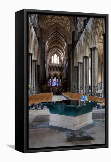 England, Salisbury, Salisbury Cathedral, Interior, Font and Nave-Samuel Magal-Framed Stretched Canvas