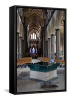 England, Salisbury, Salisbury Cathedral, Interior, Font and Nave-Samuel Magal-Framed Stretched Canvas