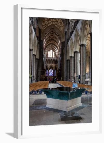 England, Salisbury, Salisbury Cathedral, Interior, Font and Nave-Samuel Magal-Framed Photographic Print