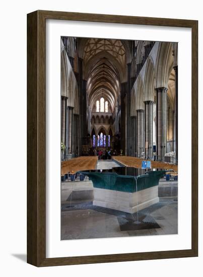 England, Salisbury, Salisbury Cathedral, Interior, Font and Nave-Samuel Magal-Framed Photographic Print