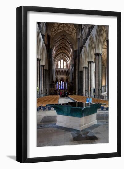 England, Salisbury, Salisbury Cathedral, Interior, Font and Nave-Samuel Magal-Framed Photographic Print