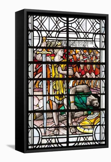 England, Salisbury, Salisbury Cathedral, Stained Glass Window, David and Goliath-Samuel Magal-Framed Stretched Canvas