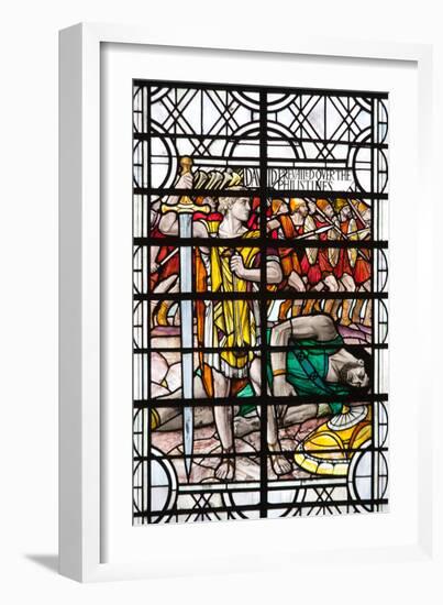 England, Salisbury, Salisbury Cathedral, Stained Glass Window, David and Goliath-Samuel Magal-Framed Photographic Print