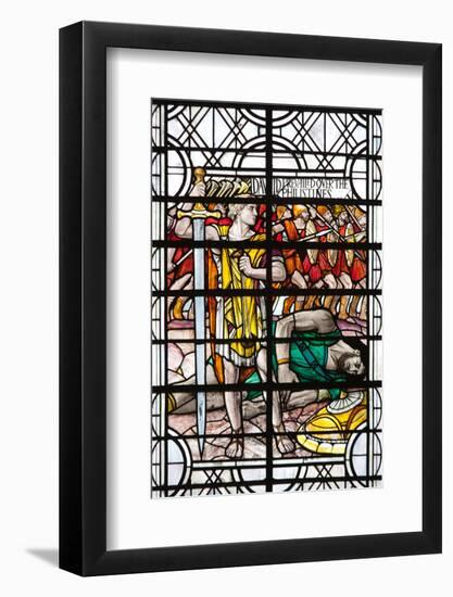 England, Salisbury, Salisbury Cathedral, Stained Glass Window, David and Goliath-Samuel Magal-Framed Photographic Print