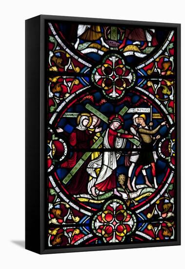 England, Salisbury, Salisbury Cathedral, Stained Glass Window, Jesus Carrying his Own Cross-Samuel Magal-Framed Stretched Canvas