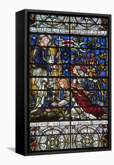 England, Salisbury, Salisbury Cathedral, Stained Glass Window, Jesus revealed to Two Women-Samuel Magal-Framed Stretched Canvas