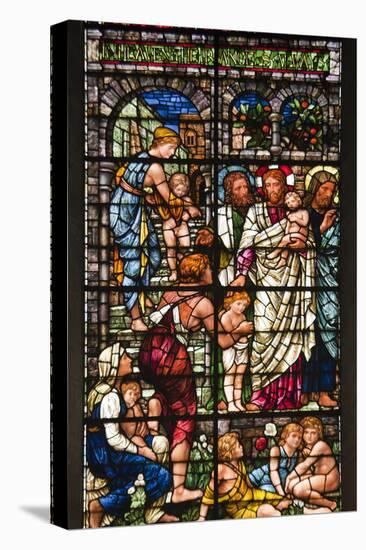 England, Salisbury, Salisbury Cathedral, Stained Glass Window, Jesus with Children-Samuel Magal-Stretched Canvas