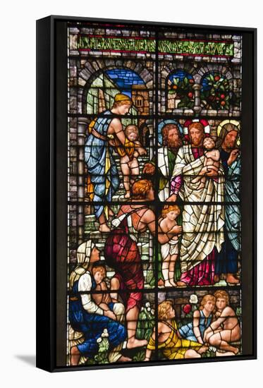 England, Salisbury, Salisbury Cathedral, Stained Glass Window, Jesus with Children-Samuel Magal-Framed Stretched Canvas