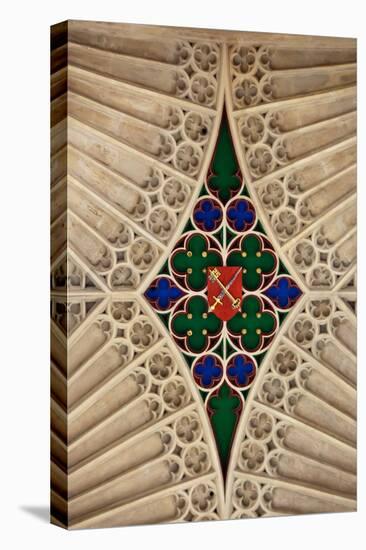 England, Somerset, Bath, Bath Abbey, Fan-Vaulted Ceiling, Coat of Arms-Samuel Magal-Stretched Canvas